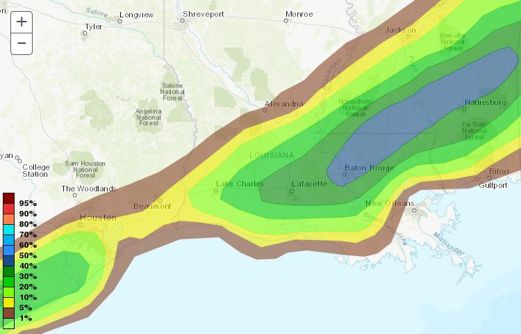 Baton Rouge snow probabilities Thursday for Friday